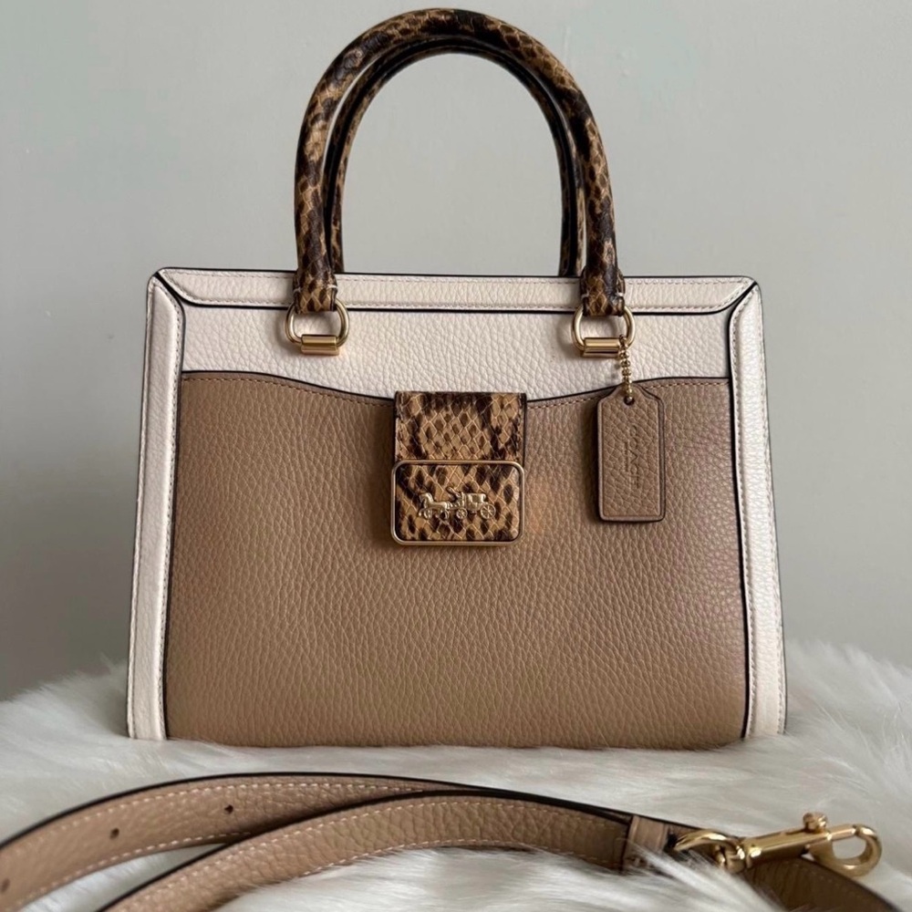 Coach Grace Carryall in Colorblock Pebble Leather w/Snakeskin Detail C2381-CD484